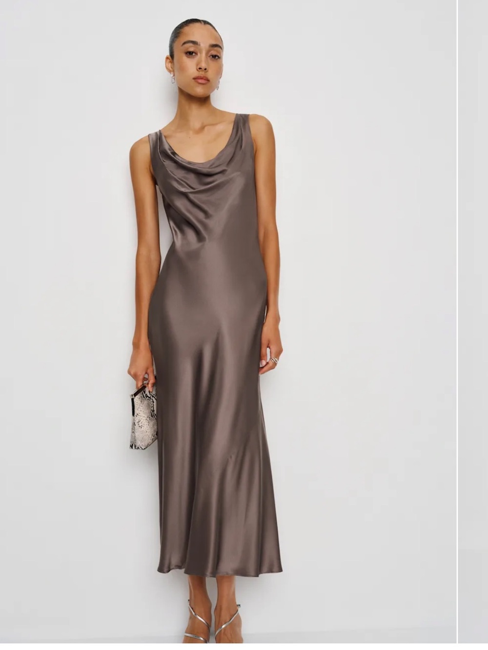Reformation NWT bryn silk cowl neck midi dress size 0 cocoa brown